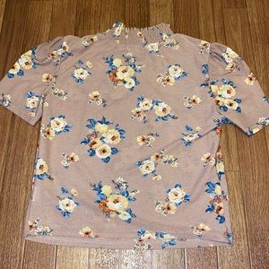 Rose pink floral turtleneck